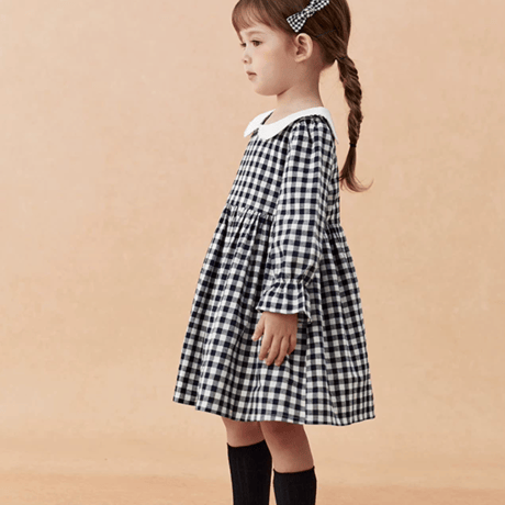 [予約] Navy Gingham Collar Dress