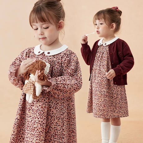 [予約] Vintage Berry Floral Dress