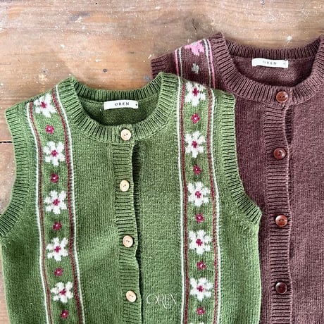 [予約] Bert Fleur Knit Vest/ OREN by Hibyebebe