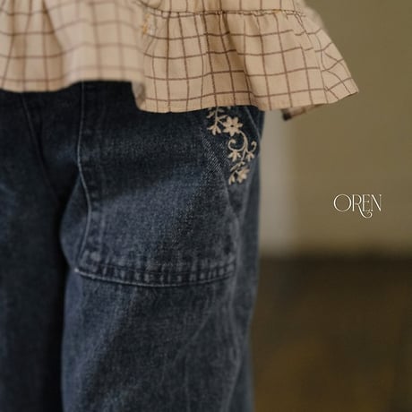 [予約] Maple Embroidery Denim Pants/ OREN by Hibyebebe