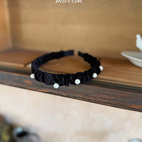 [予約] Velvet Pearl Headband/ marron