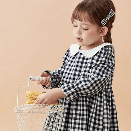 [予約] Navy Gingham Collar Dress