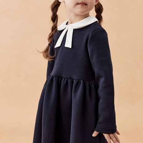 [予約] Navy Ribbon Collar Dress