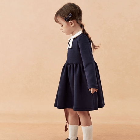 [予約] Navy Ribbon Collar Dress