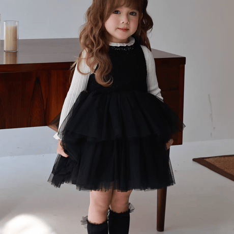 [予約] Onyx Tiered Tulle Dress