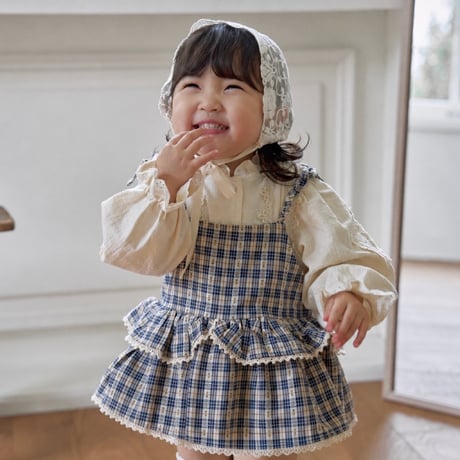 [予約] Checked Tiered Romper/ marron