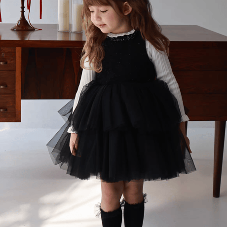 [予約] Onyx Tiered Tulle Dress