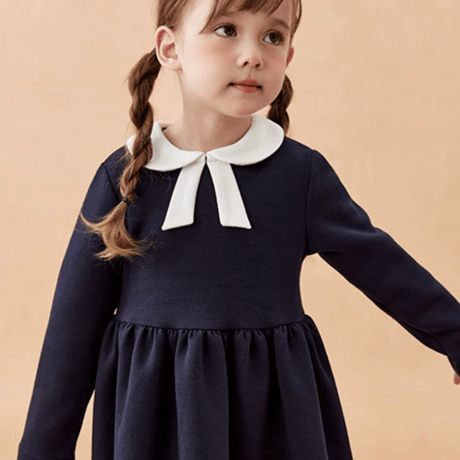 [予約] Navy Ribbon Collar Dress