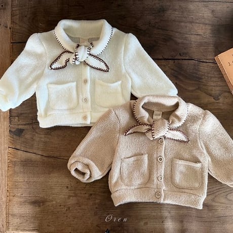 [予約]Manon knitted ribbon cardigan/ OREN by Hibyebebe