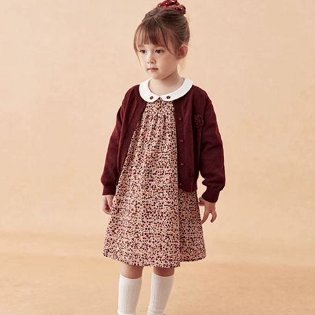[予約] Vintage Berry Floral Dress