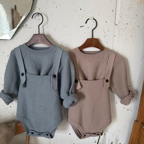 [予約] Loen Knit Set (Round-neck Sweater + Overalls)/ OREN by Hibyebebe
