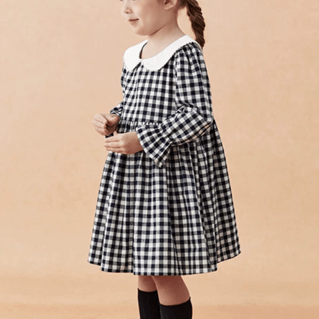 [予約] Navy Gingham Collar Dress
