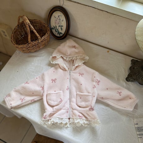 [予約] Ribbon hooded zip-up/ marron