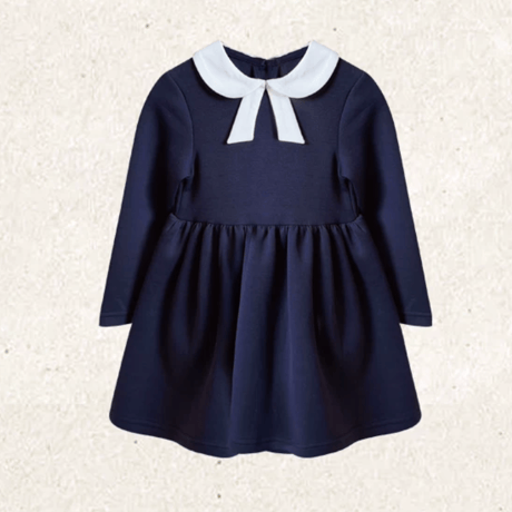 [予約] Navy Ribbon Collar Dress