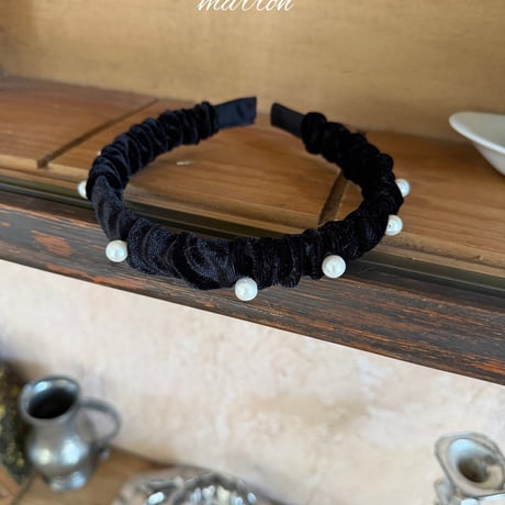 [予約] Velvet Pearl Headband/ marron