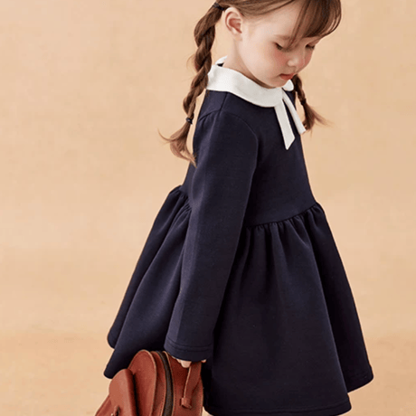 [予約] Navy Ribbon Collar Dress