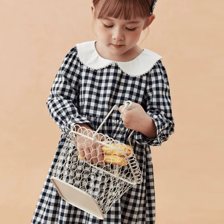 [予約] Navy Gingham Collar Dress