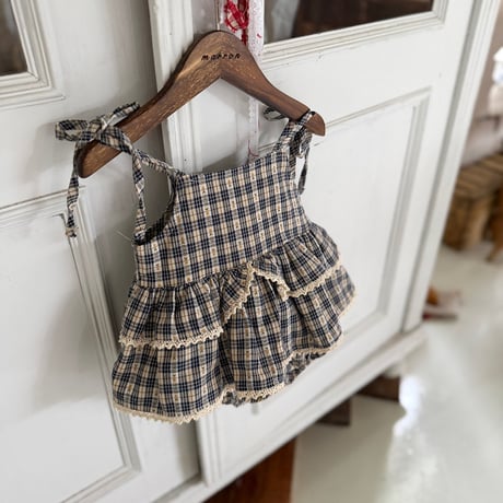 [予約] Checked Tiered Romper/ marron