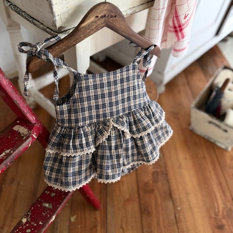 [予約] Checked Tiered Romper/ marron
