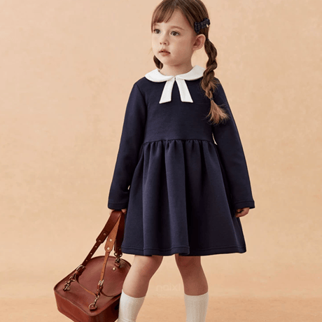 [予約] Navy Ribbon Collar Dress