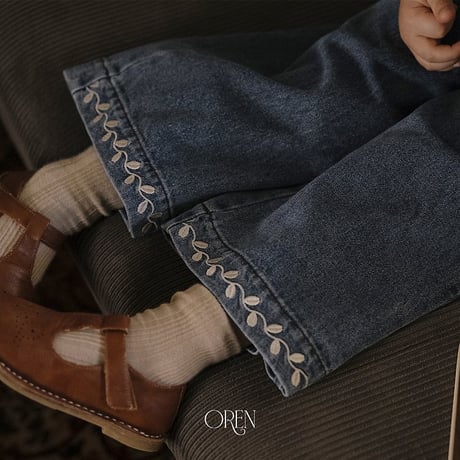 [予約] Maple Embroidery Denim Pants/ OREN by Hibyebebe