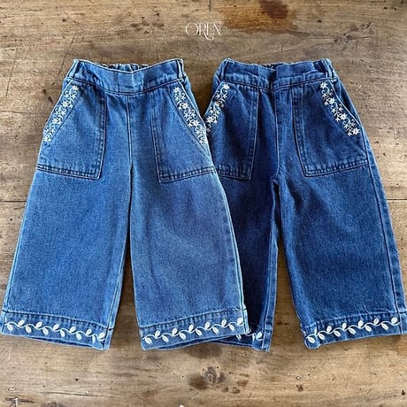 [予約] Maple Embroidered Denim Pants/ OREN by Hibyebebe