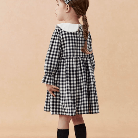 [予約] Navy Gingham Collar Dress