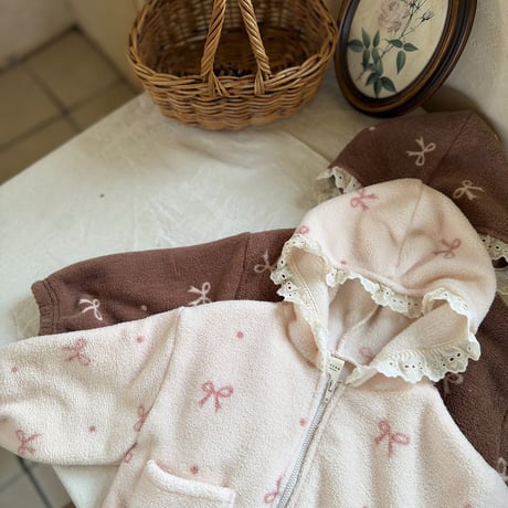 [予約] Ribbon hooded zip-up/ marron