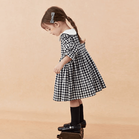 [予約] Navy Gingham Collar Dress