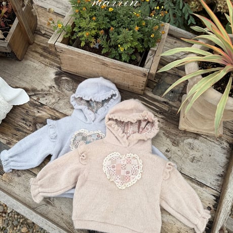 [予約] Heart knit hoodie/ marron