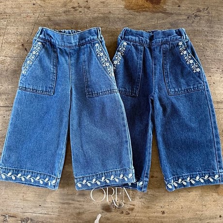 [予約] Maple Embroidery Denim Pants/ OREN by Hibyebebe