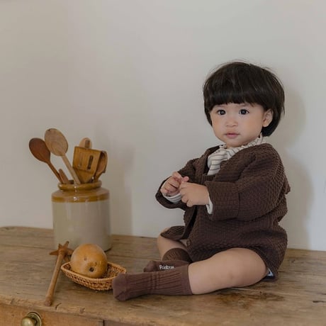 [予約]Bruno Knit Set (Cardigan + Overalls)/ OREN by Hibyebebe