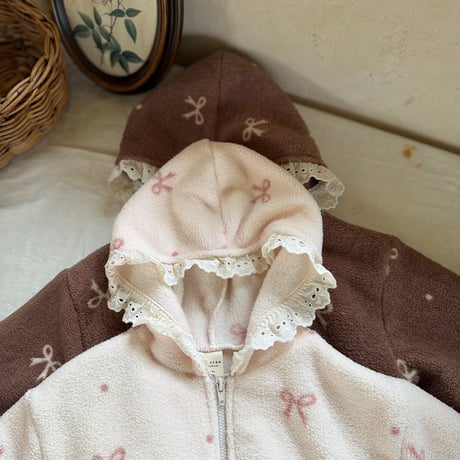 [予約] Ribbon hooded zip-up/ marron