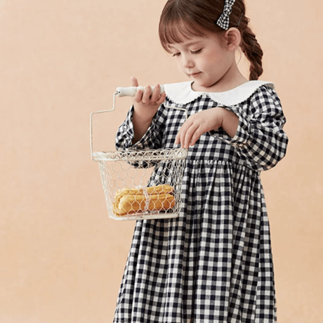 [予約] Navy Gingham Collar Dress