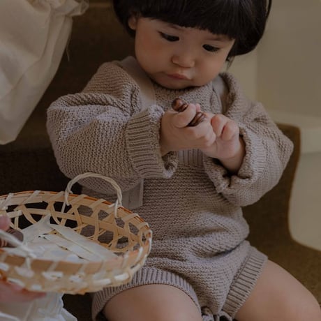 [予約] Loen Knit Set (Round-neck Sweater + Overalls)/ OREN by Hibyebebe