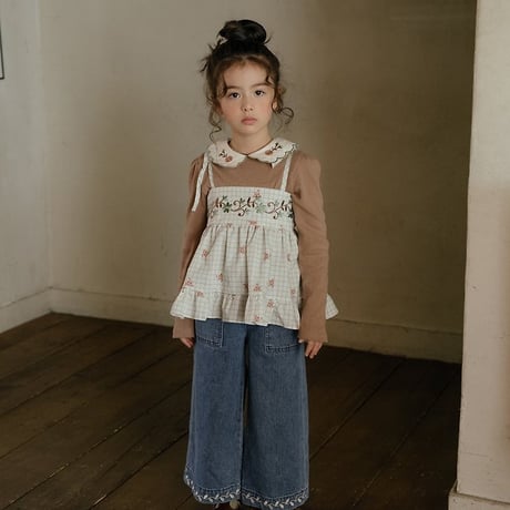 [予約] Maple Embroidery Denim Pants/ OREN by Hibyebebe