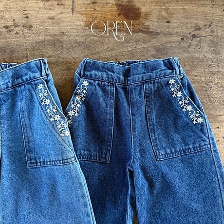 [予約] Maple Embroidery Denim Pants/ OREN by Hibyebebe