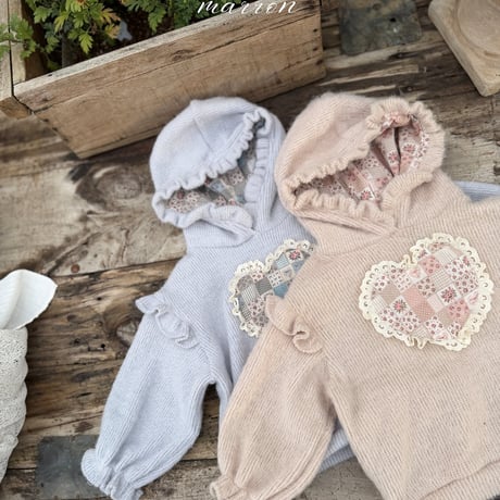 [予約] Heart knit hoodie/ marron
