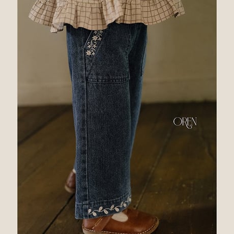 [予約] Maple Embroidery Denim Pants/ OREN by Hibyebebe