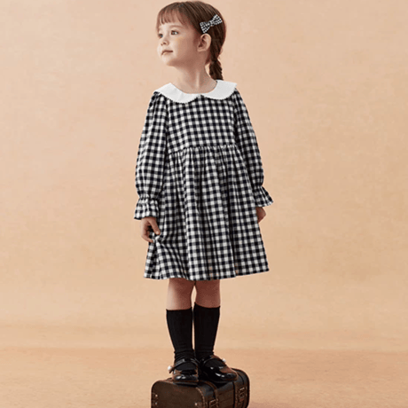 [予約] Navy Gingham Collar Dress