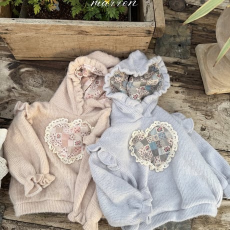 [予約] Heart knit hoodie/ marron