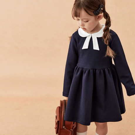 [予約] Navy Ribbon Collar Dress
