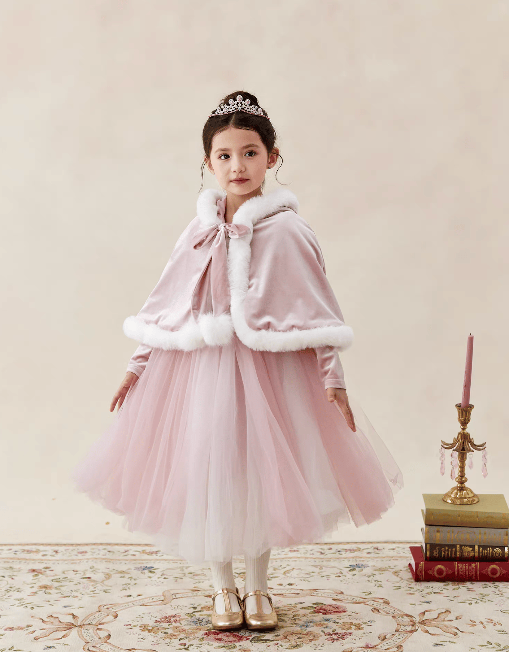 予約] Pink Rosette Princess Cape | Mimiel