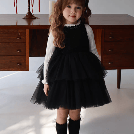 [予約] Onyx Tiered Tulle Dress