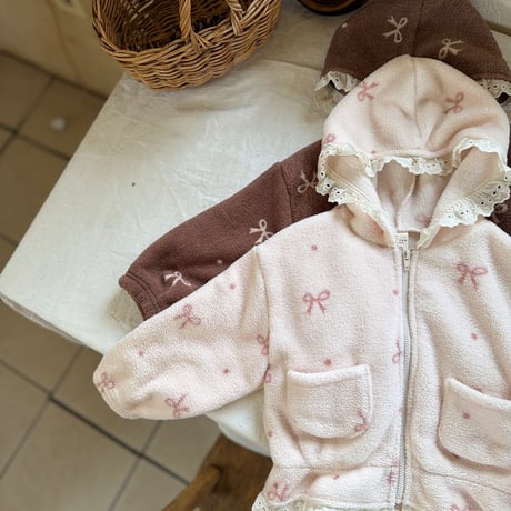[予約] Ribbon hooded zip-up/ marron