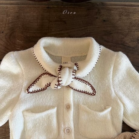 [予約]Manon knitted ribbon cardigan/ OREN by Hibyebebe