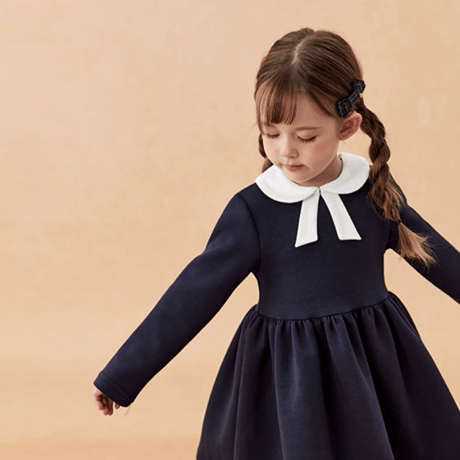 [予約] Navy Ribbon Collar Dress