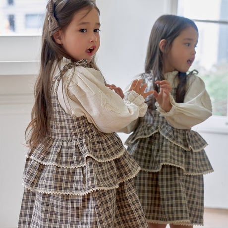 [予約] Checked Tiered Romper/ marron
