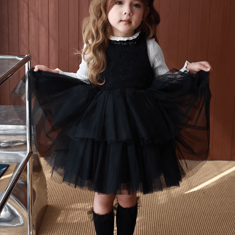 [予約] Onyx Tiered Tulle Dress