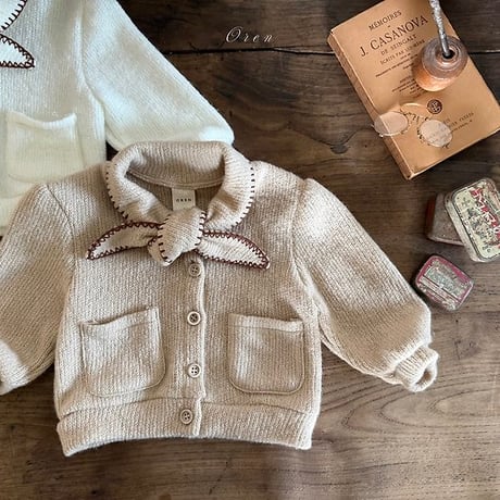 [予約]Manon knitted ribbon cardigan/ OREN by Hibyebebe